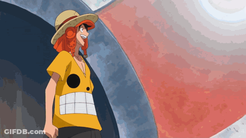 Cartoon Character In Yellow Shirt And Straw Hat GIF