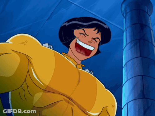 Cartoon Character In Yellow Suit Laughing GIF