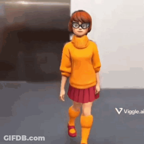 Cartoon Character In Yellow Sweater And Orange Skirt Walking GIF