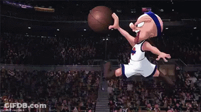Cartoon Character Jumping For Basketball GIF