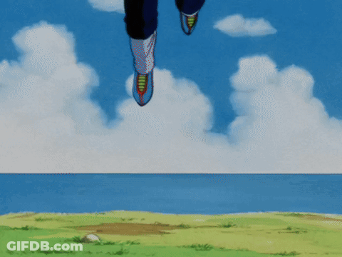Cartoon Character Jumping In Blue Sky With Clouds GIF
