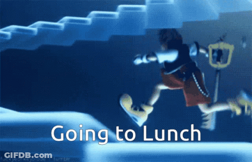 Cartoon Character Jumping Saying Going To Lunch GIF