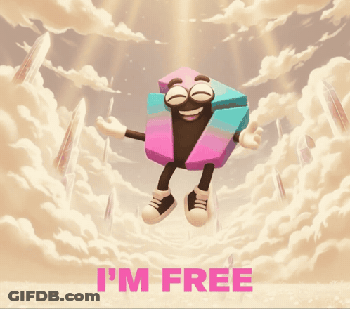 Cartoon Character Jumping Saying Im Free GIF