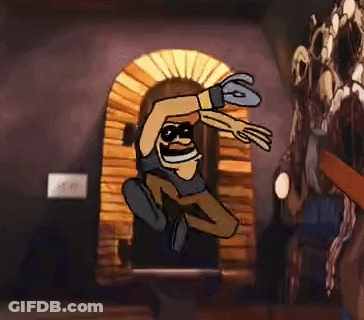 Cartoon Character Jumping With Knife GIF