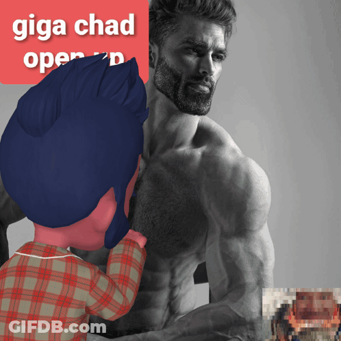 Cartoon Character Kissing Shirtless Man Giga Chad GIF