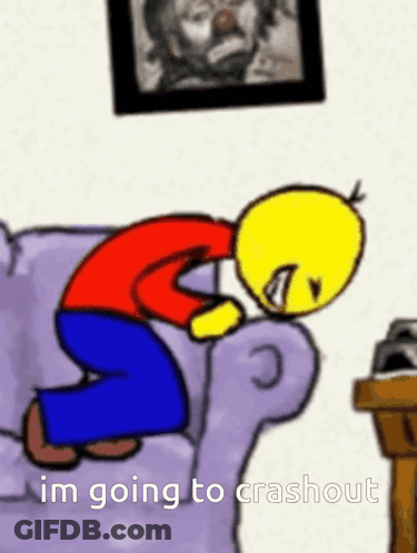 Cartoon Character Kneeling On Couch I'm Going To Crashout GIF