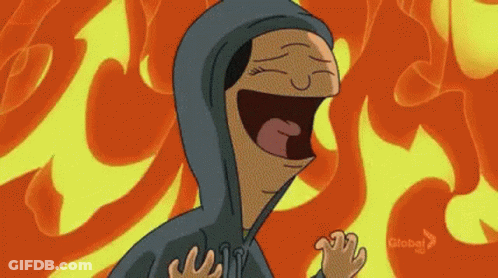 Cartoon Character Laughing In Front Of Fire GIF