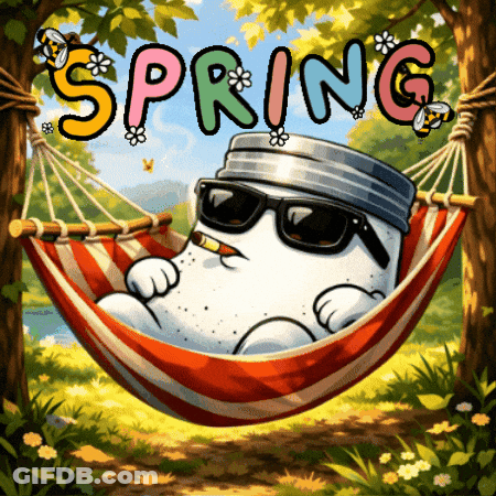 Cartoon Character Laying In Hammock With Spring Above GIF