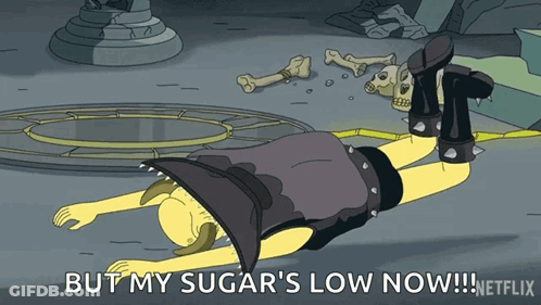 Cartoon Character Laying On Ground But My Sugar's Low Now Netflix GIF