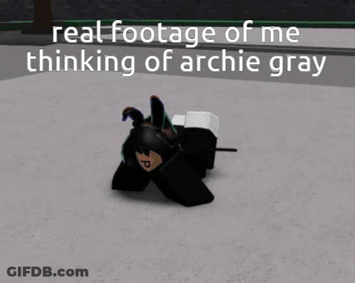 Cartoon Character Laying On Ground Saying Real Footage Of Me Thinking Of Archie Gray GIF