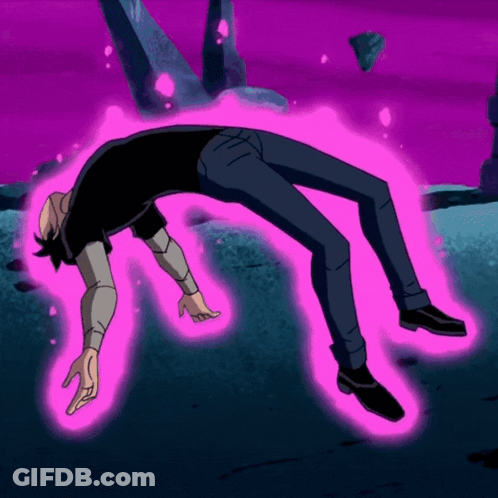 Cartoon Character Laying On Ground With Purple Glow GIF