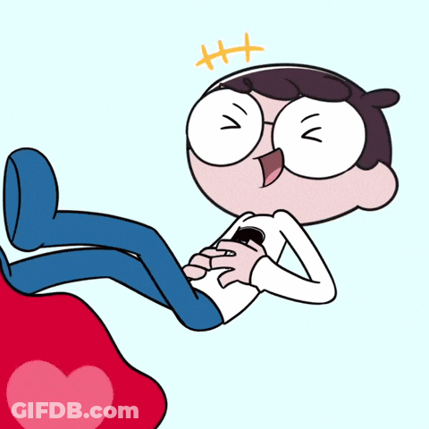 Cartoon Character Laying On Heart With Haha GIF