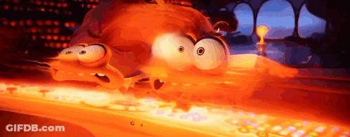 Cartoon Character Laying On Keyboard With Flame From Mouth GIF