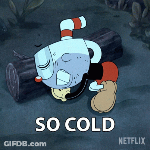 Cartoon Character Laying On Log Saying So Cold GIF