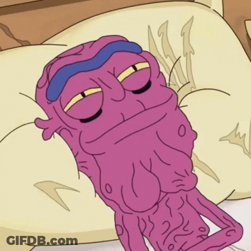 Cartoon Character Laying On Pillow With Sleep Mask GIF