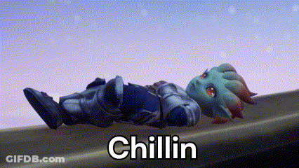 Cartoon Character Laying On Railing Saying Chillin GIF
