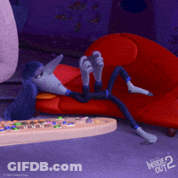 Cartoon Character Laying On Red Couch From Inside Out 2 GIF