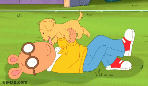 Cartoon Character Laying With Puppy On Back GIF