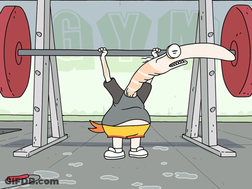 Cartoon Character Lifting Barbell In Gym GIF