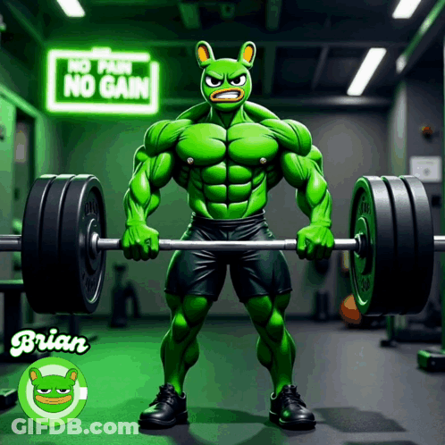 Cartoon Character Lifting Barbell No Pain No Gain GIF