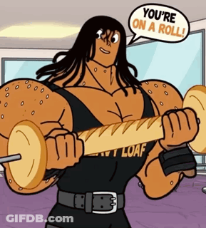 Cartoon Character Lifting Loaf Of Bread GIF