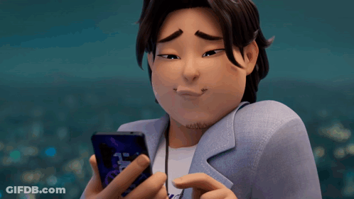 Cartoon Character Looking At Cell Phone With 3 GIF