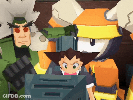 Cartoon Character Looking At Computer Screen Surrounded By Others GIF