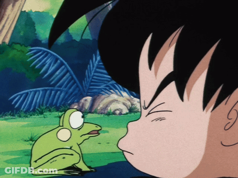 Cartoon Character Looking At Green Frog GIF