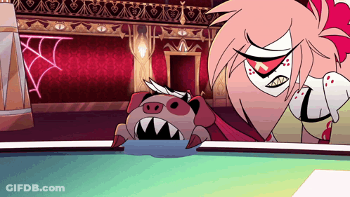 Cartoon Character Looking At Pig With Sharp Teeth GIF