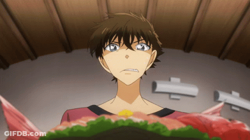 Cartoon Character Looking At Plate Of Food GIF
