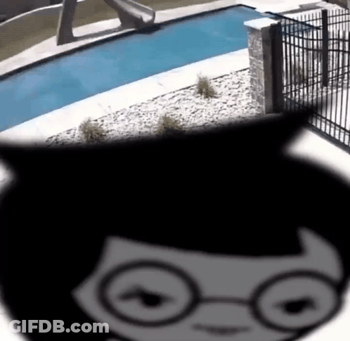 Cartoon Character Looking At Swimming Pool With Slide GIF