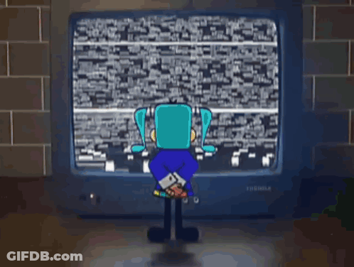 Cartoon Character Looking At Toshiba Television GIF