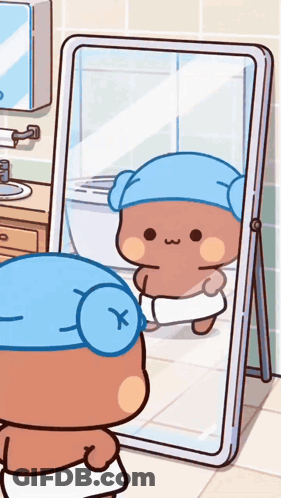 Cartoon Character Looking In Bathroom Mirror GIF