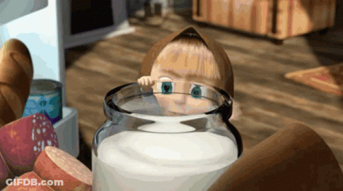 Cartoon Character Looking Into Glass Of Milk GIF