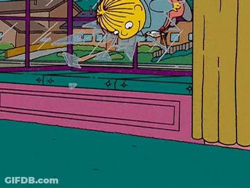 Cartoon Character Looking Out Broken Window GIF