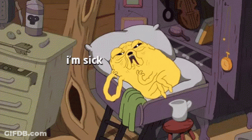 Cartoon Character Lying In Bed Saying Im Sick GIF
