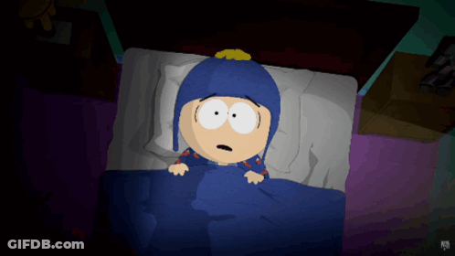 Cartoon Character Lying In Bed With Flashlight GIF