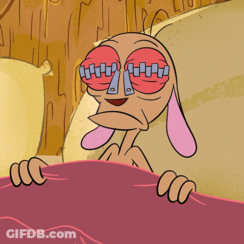 Cartoon Character Lying In Bed With Zipper On Nose GIF