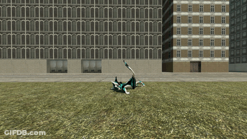 Cartoon Character Lying In Front Of Building GIF