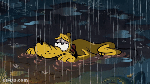 Cartoon Character Lying In Rain GIF