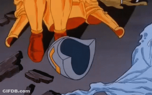 Cartoon Character Lying On Ground With Broken Helmet GIF
