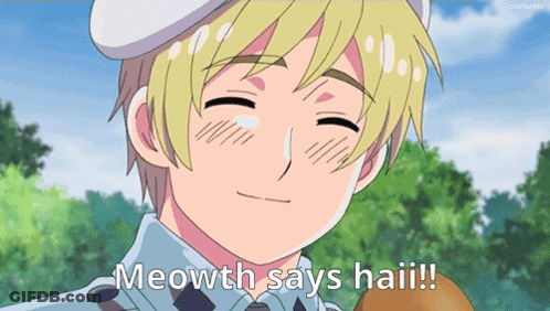 Cartoon Character Meowth Saying Haii GIF