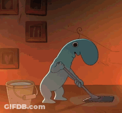 Cartoon Character Mopping Floor Next To Bucket GIF
