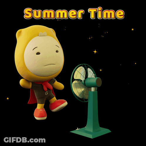 Cartoon Character Next To Fan Summer Time GIF
