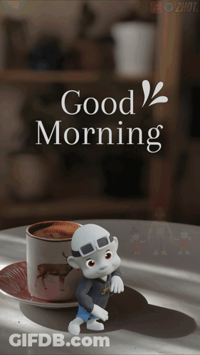 Cartoon Character Next To Good Morning Coffee GIF