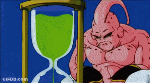 Cartoon Character Next To Hourglass With Green Liquid GIF