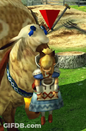 Cartoon Character Next To Large Animal With Red Triangle GIF