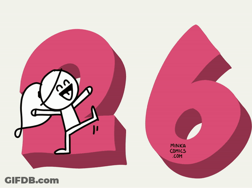 Cartoon Character Next To Pink Number Six GIF
