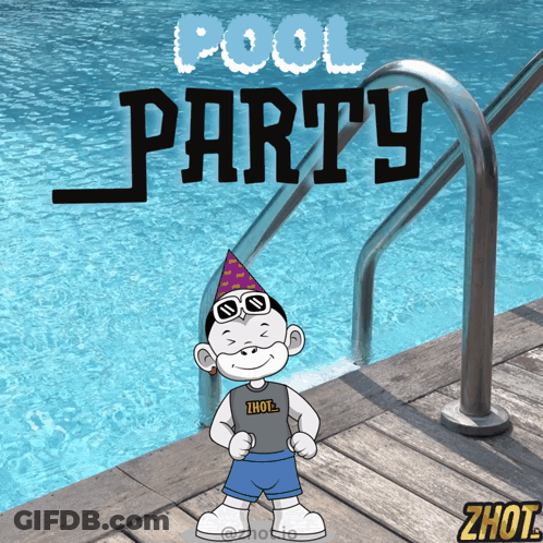 Cartoon Character Next To Pool With Pool Party GIF