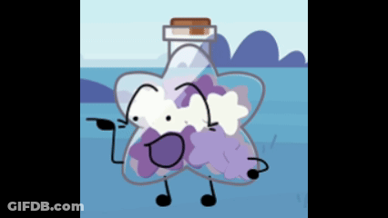 Cartoon Character Next To Purple Bottle GIF